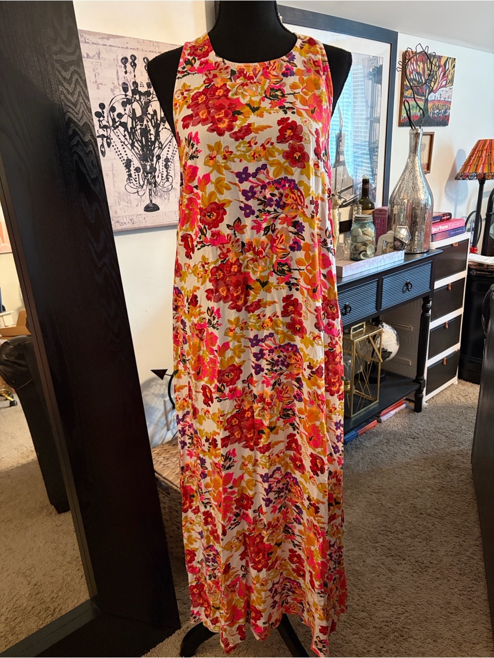 NATURAL LIFE Boho Floral White Pink Orange Maxi Dress